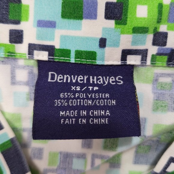 DENVER HAYES GREEN SQUARES PATTERN NURSE SCRUBS SHORT SLEEVE TOP SIZE XS - Picture 6 of 13